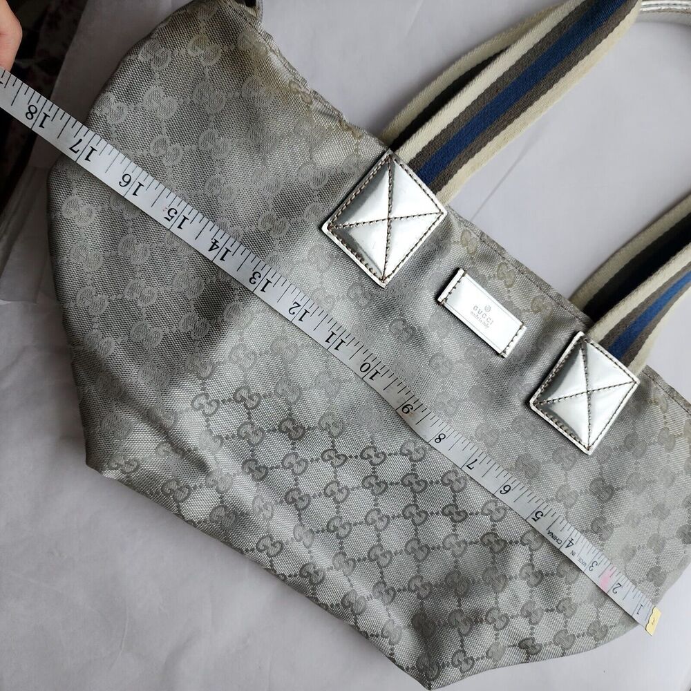 Vintage GUCCI Sherry Line Bag GG Web Silver Embroidered - Picture 8 of 12